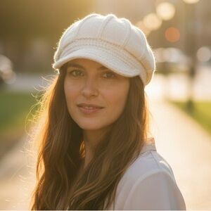 Vintage Casual Corner Beanie Beige Sweater Knit Brim Hat Cap Cream Neutral Ivory